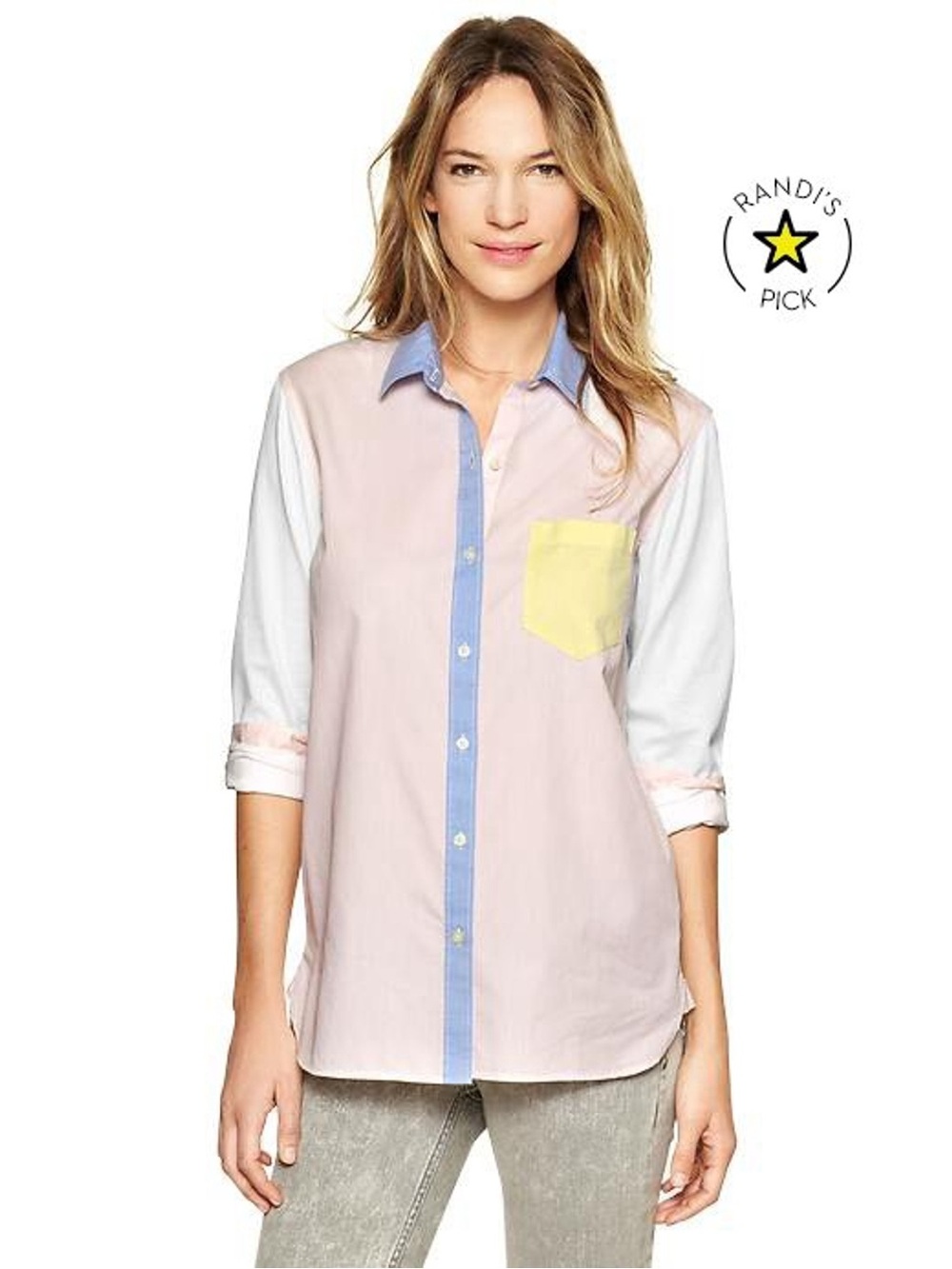 GAP Colorblock Button-Up in Blue, Pink & Yellow
